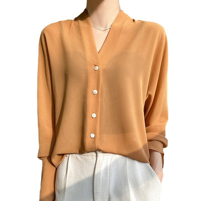 Fairy-Like and Light-Weight Georgette Silk Shirt for Women, Cardigan Blouse Top, Summer Sun Protection Jacket