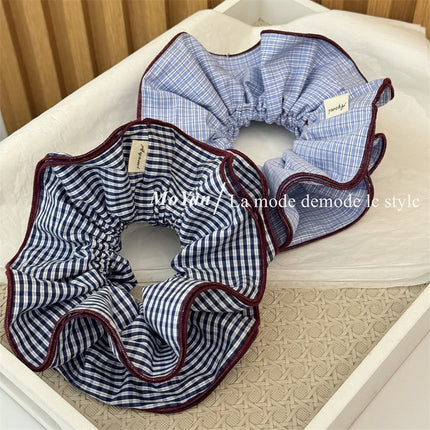 Korean-Style Color-Blocked Plaid Fabric Scrunchie Versatile Waist-Cinching Hair Tie Low Ponytail Elastic Band Elegant Hair Rope