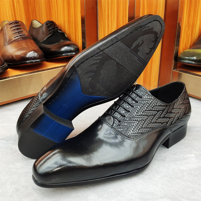 Men's Brogue Carved Leather Shoes Cross-Border Size 47 Oxford Shoes Business Formal British Style Pointed Leather Shoes Trend