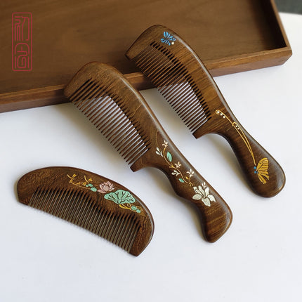 Sandalwood Comb for Meridian Scalp Massage, Anti-Static Hair Comb for Women, Medium-Tooth Volumizing Comb, Meridian Comb Gift Box