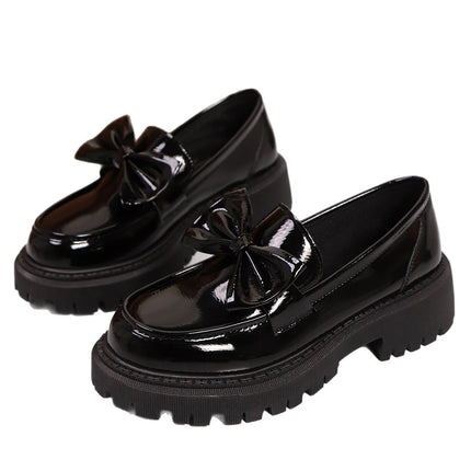 Foreign Trade Cross-Border Large Size 35-42 Loafers for Women Niche Bow Thick-Soled Small Leather Shoes for Women Retro Flats for Women