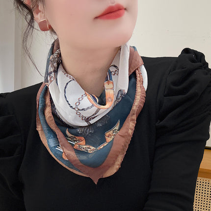 Magnetic buckle summer chiffon breathable sunscreen small square scarf neck scarf women's 2024 new all-match spring and autumn turban