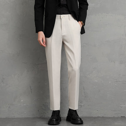 Summer New Men's Casual Trousers Korean Style Small Leg Light Business Men's Trousers Dress Pants Cropped