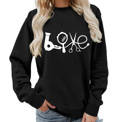 Hair Dryer Mirror Scissors Printed Round Neck Women's Top Sweatshirt Foreign Trade Supply Jacket Casual Loose European Size
