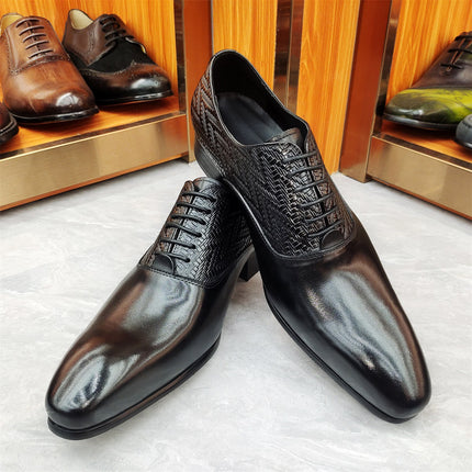Men's Brogue Carved Leather Shoes Cross-Border Size 47 Oxford Shoes Business Formal British Style Pointed Leather Shoes Trend