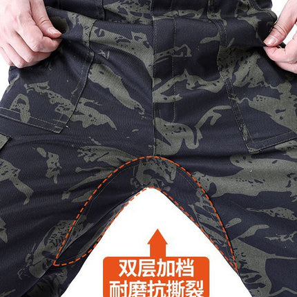 Workwear Set for Men, Labor Protection Clothing, Spring and Autumn Camouflage Wear, Durable Construction Site Work Clothes, Multi-Pocket Mechanic's Suit