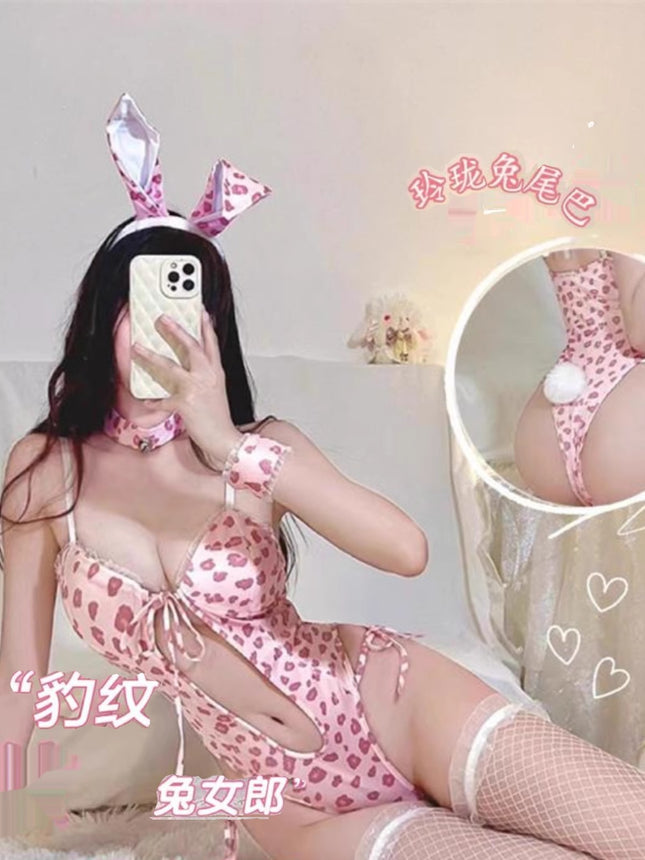Pink Leopard Bunny Cos Sex Free Sexy Cute Girl Pure Desire Underwear Temptation jumpsuit Uniform