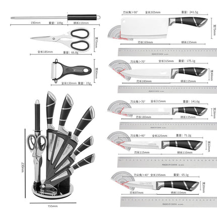 Spot Stainless Steel Horseshoe Hollow Handle Knife Set Eight-Piece Acrylic Plastic Rotating Seat Kitchen Knife Kitchen Knife