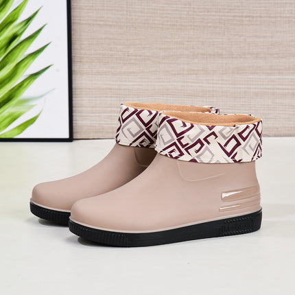 Short Rain Boots Women's Fashionable Outer Wearing Water Shoes Short Rain Boots Low-top fleece-lined Low-barrel overshoes Anti-slip Cross-border Wholesale