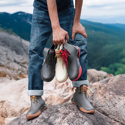 Men's and Women's Rain Boots, Mountain Waterproof Hiking Boots, Outdoor Mountaineering Rubber Shoes, Shoelace Design, Combat Boots, Rider Outdoor Waterproof Shoes