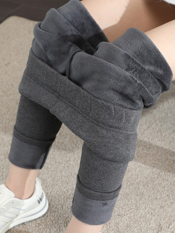 2024 winter fleece-lined warm leggings 95 cotton lining non-inverted velvet one plus fat increase high waist stretch pants