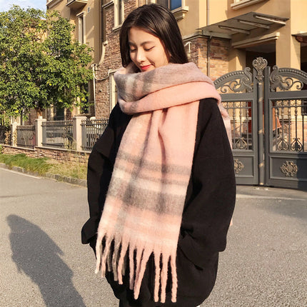 Maillard Green Plaid Scarf 2025 New Autumn and Winter Women's Retro Versatile Thickeneded Warm Shawl Scarf