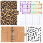 A6 ledger leopard print - light brown (shell only) + [new] A6 cash budget card (12 pieces) + 8 bill bags + English transparent stickers 2