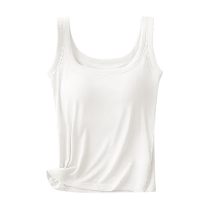 Modal Ribbed Square-Neck Camisole for Women with Built-In Bra Pads, No Need to Wear a Bra, Beautiful Back, Casual and Versatile