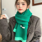 Contrast color knitted scarf--23 lotus leaf green / 30*160