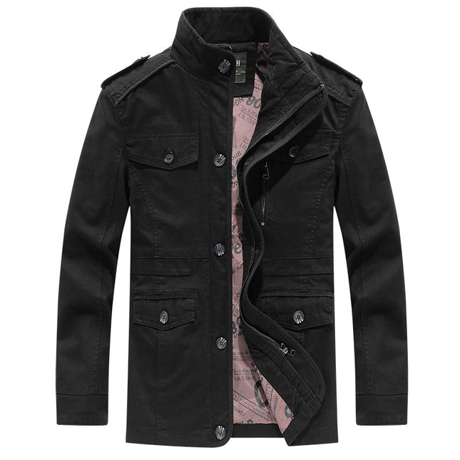 Cotton Jacket Men's Spring and Autumn Casual Loose plus size Medium and Long Army Green Workwear Jacket Multi-bag Price Controlled 148