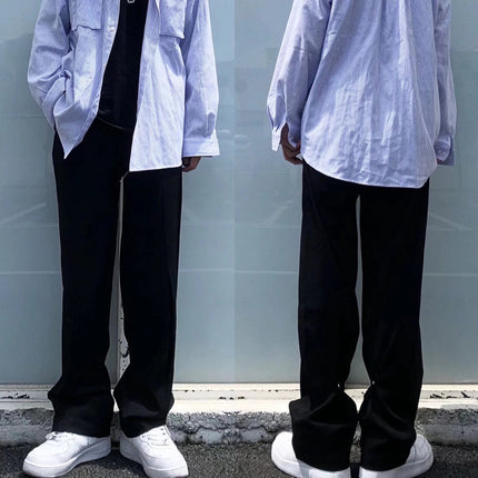 Doping trousers men's spring new trend ins straight loose casual pants solid color buttons fashion mop pants
