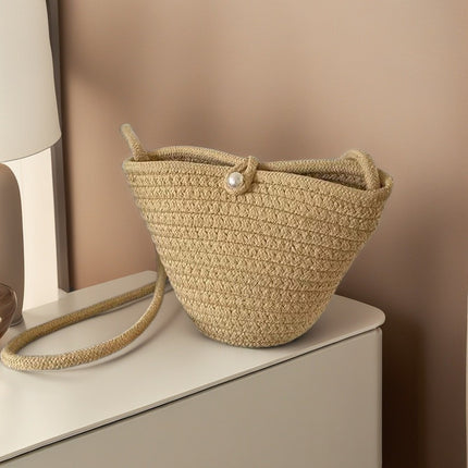 Crossbody Cotton Rope Straw Bag Coin Key Mobile Phone Bag Hollow Cotton Thread Crossbody Bag Casual Cute Woven Bag