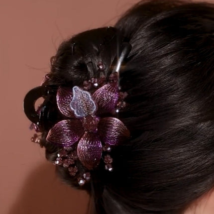 Korean-Style High-End Handmade Copper Wire Braided Flower Hair Clip, Plastic Resin Large Shark Clip for Updo at the Back of the Head