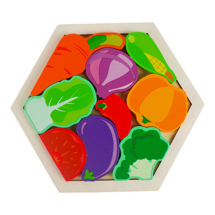 Cross-Border Children's Wooden Three-Dimensional Hexagonal Puzzle Animal Transportation Puzzle Building Blocks Early Education Educational Toys