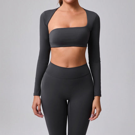 2025 Brushed Shawl Long-Sleeved Yoga Wear for Women Outdoor Running Sports Vest T-Shirt Fitness Quick-Drying Top