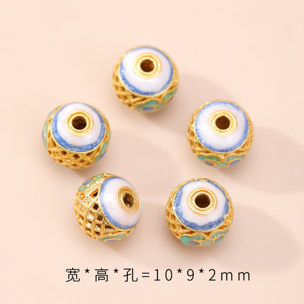 Cloisonné Hollow Beads Oil-Dropped Color-Preserving Copper-Plated Sand Gold DIY Burnt Blue Accessories Handmade Beaded Bracelet Jewelry Accessories