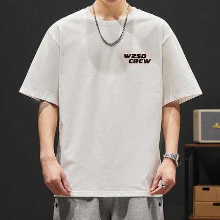 2024 new summer heavy 260g cotton T-shirt men's short sleeve loose printed T-shirt trendy top men's clothing