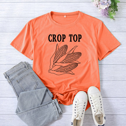 Cross-border Foreign Trade Amazon Crop Top Printed Short-sleeved Women's Summer Casual Loose Round Neck Casual All-match