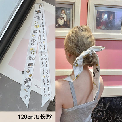 Lined Letter C Puppy Double-Layer Printed All-Match Tie Bag Ribbon Hair Band Ribbon Women's Decorative Small Scarf