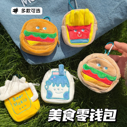 Cute food food hamburger fries headset bag keychain wallet creative data line coin purse pendant wholesale