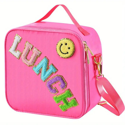 Amazon Explosions Smiley Letters Portable Lunch Bag Outdoor Portable Aluminum Film Fresh-keeping Bag Insulation Bag Cross-border Exclusive