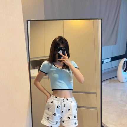 American Style Dog Feet Printed Sports Shorts Women's Summer Thin Loose Casual Outfit A- shaped Three-point Wide-leg Hot Pants