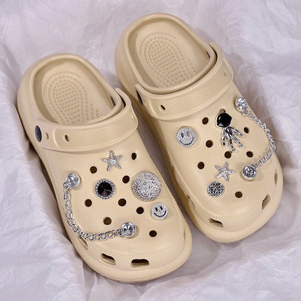 Cave Shoes Women's Elegant High-end Outer Wear 2024 Summer Fashion DIY Crystal Bear Beach Indoor Two-Wear Sandals and Slippers