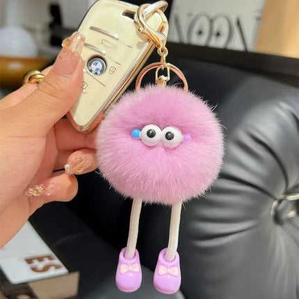 Wholesale New Long-Legged Real Rex Rabbit Fur Keychain Pendant Cute Cartoon Key Small Gift Doll School Bag Pendant