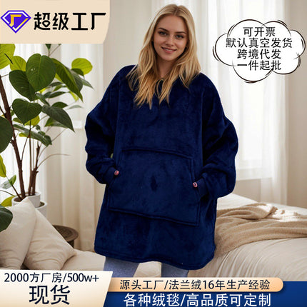 Lazy Blanket Cross-Border Christmas Pajamas Women's Nightgown Flannel Extended Length Vertical Pocket Hoodie Blanket