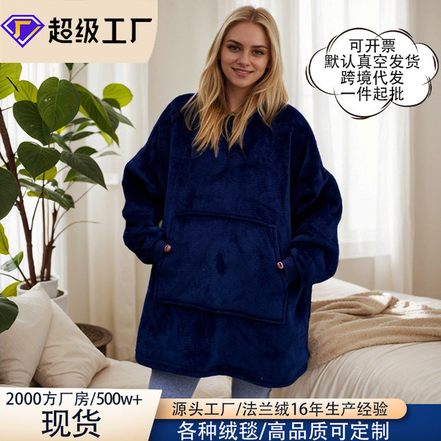 Lazy Blanket Cross-Border Christmas Pajamas Women's Nightgown Flannel Extended Length Vertical Pocket Hoodie Blanket