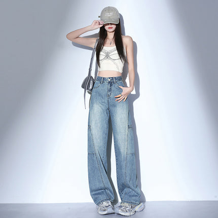 American Work Jeans Women's 2025 Spring New Straight Loose High Waist Slimming Casual Wide Leg Pants