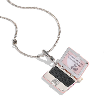 Cross-border foreign trade jewelry letter printing enamel glaze pink laptop pendant exquisite design sense necklace