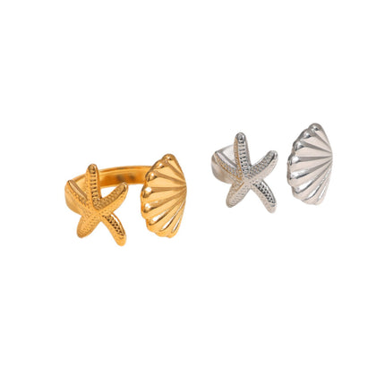 European and American Hot-Selling Starfish Shell Ring for Women, Niche High-End Trendy Daily Matching Ring, Stainless Steel Hand Jewelry