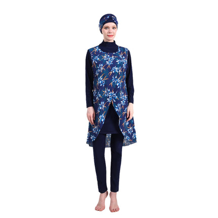 Amazon Hot-selling Hot-selling Printed Swimsuit Four-piece Set Conservative High Elastic Swimsuit Beach Suit with Hat M127