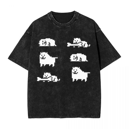 Annoying Dog Game Frisk t Shirts Hip Hop Washed Cotton Overs