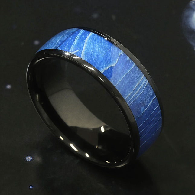Cross-Border Popular Stainless Steel Ring European and American Men's Personalized Black Bottom Blue Wood Starry Sky Spot Ring Ring Wholesale