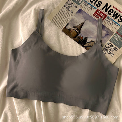 Summer Simple and Traceless Ice Silk Nailwear Girl Students Gather-up Chest-revealing Sling Sports Bra Vest Without Steel Rings