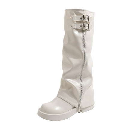 Inner Heightening Boots 2024 New Style No-Knee Hot Girl Knight Boots Punk European and American Trouser Boots