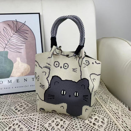 Niche design black and white diamond knitted tote bag handbag casual versatile large capacity messenger bag factory direct sales