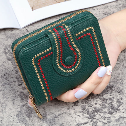 New Korean Style Women's Short Bag Zipper Buckle Wallet Pebbled Embroidered Solid Color Coin Purse Id Card Holder