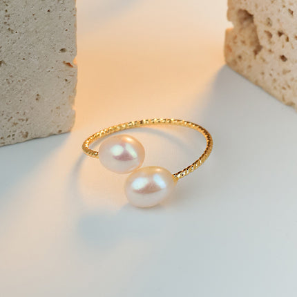 Natural Freshwater Pearl Ring 18K Gold Plated Opening Ring Light Luxury Fashion Single Product Factory Direct Ring