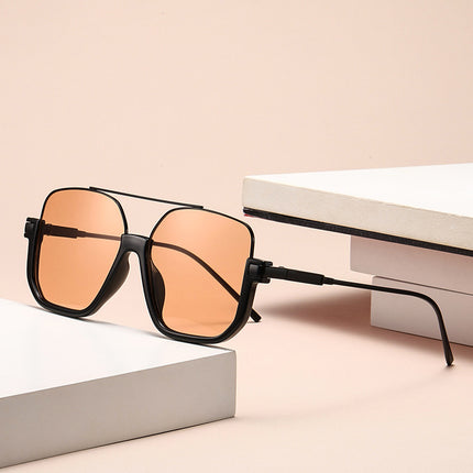 New Transparent Retro Unisex High-grade Large Frame Glasses Sunglasses Tea Black Sense Double Beam Sunglasses