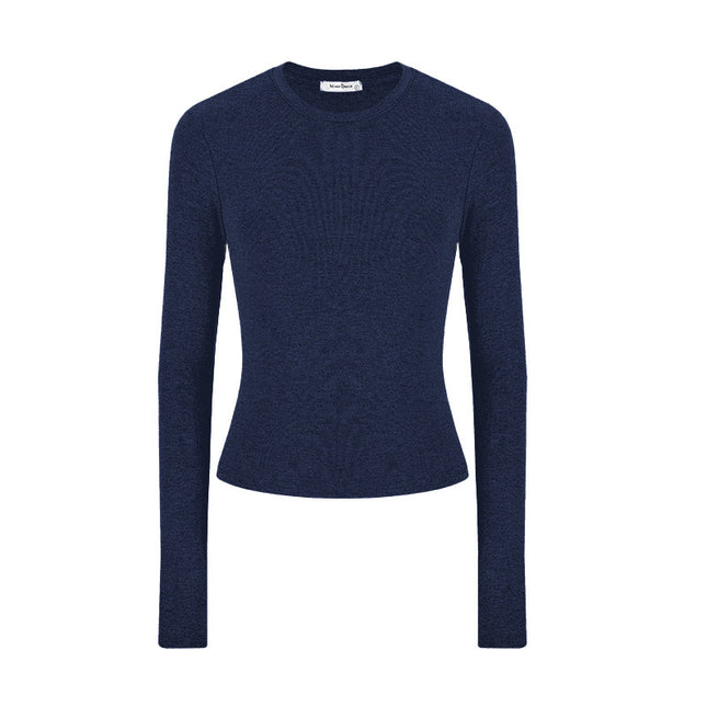 Trendy Slim-Fit Long-Sleeve T-Shirt for Women, Autumn Slimming Round-Neck Short Top, Sexy Base Layer Shirt