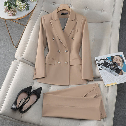 Formal Women's Suit Pants Set Autumn Winter New Fashion Apricot